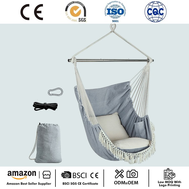 Bärbar Macrame hängande stol med sidoficka
